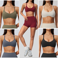 Soutien-gorge de sport pour femme, col en U bas, dos croisé, léger, sans couture, sensation seconde peau, fines bretelles, anti-choc, pour yoga et entraînement en salle de sport