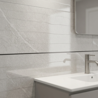 Carreaux muraux en céramique 3D à motif ondulé gris brillant en céramique avec des veines blanches, porcelaine émaillée pour des surfaces modernes élégantes