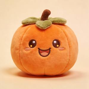 Peluche Citrouille Personnalisée avec Visage Souriant Mignon, Citrouille Rembourrée Ronde Orange aux Yeux d'Anime avec Tige et Feuille - Product Image 3