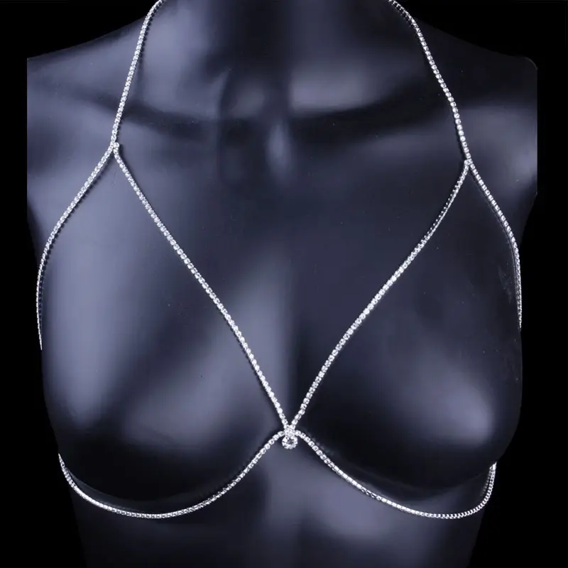 Sexy set diamante bikini catena del corpo strass reggiseno catena discoteca accessori stile corpo catena per donna