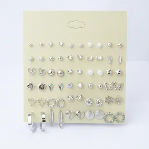 Fashionable 30 pairs/set butterfly heart pearl women's earrings geometric multi element gold earring set View store