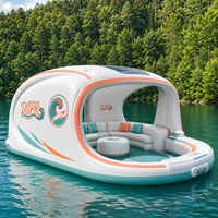 Île flottante gonflable pour parc aquatique, bar, terrasse soleil avec canapé lounge et parasol pour maison de bord de lac, vacances à la plage, détente