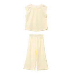 Novedad de verano, conjunto de seda de hielo para bebé para niñas, de <span class=keywords><strong>9</strong></span> años estilo informal, patrón sólido, 2T, chaleco holgado sin mangas, Top, pantalones largos, conjunto de dos piezas - Product Image 2