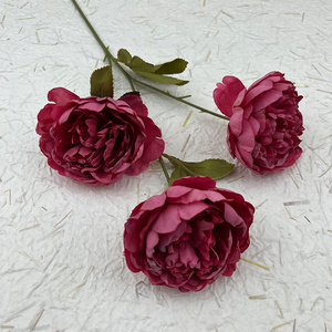 Vente en gros de fausse pivoine brûlée branche florale fleur artificielle 3 têtes soie blanche fausses pivoines en vrac - Product Image 5
