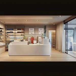 Mostrador de recepción de madera maciza informal moderno Mostrador de recepción pintado con frente curvo Mostrador de ropa de cajero de salón de belleza para oficina - Product Image 6