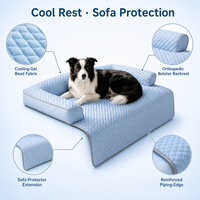 Protège-lit pour animaux de compagnie rafraîchissant pour l'été, en lin, avec éponge haute densité, portable, doux, avec rabat de protection étendu, antidérapant, lavable, vente en gros OEM