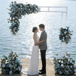 Toile de fond personnalisée en fleurs artificielles réalistes en soie pour mariage et fête des Mères, fond bleu décoratif - Product Image 1