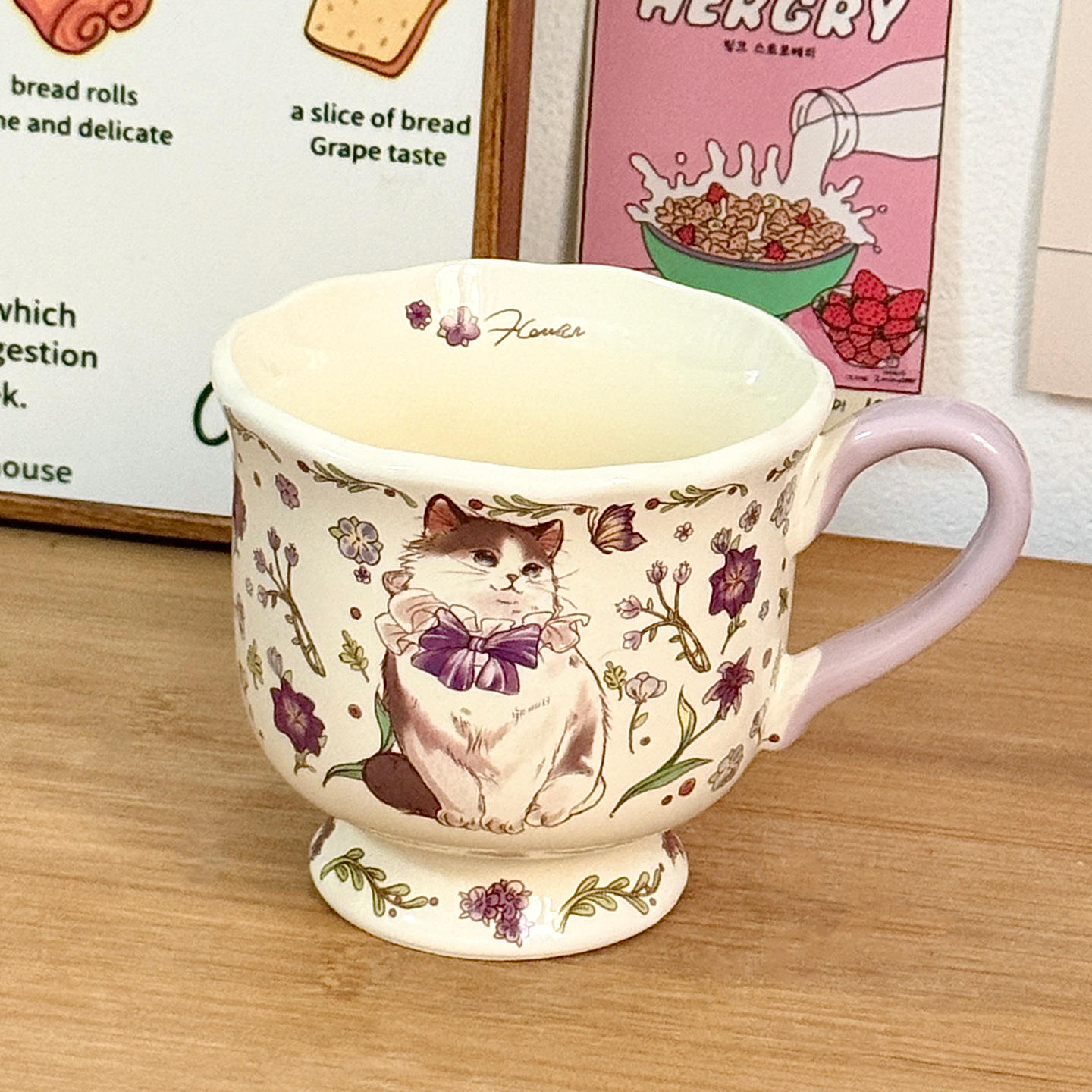 [Single Cup] Pink Mug Goblet - Purple Cat