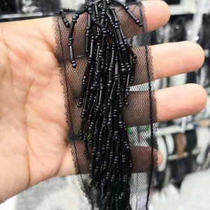 3-Rows Hanging Beads <strong>Heavy</strong> Tubes Beaded <strong>Lace</strong> <strong>Fabric</strong> Skirts Handmade Clothes <strong>Black</strong> White Beaded Tassel Fringe Edge <strong>Lace</strong> Trim - Product Image 6
