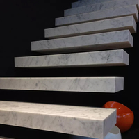 Marches d'escalier en marbre blanc Bianco Carrara pour escaliers flottants d'hôtel