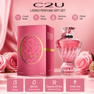 C2U น้ำหอมคริสตัลสีชมพู ผู้ผลิต OEM รับผลิตโลโก้แบรนด์ส่วนตัว ขายส่งจำนวนมาก มาตรฐาน ISO GMPC ขนาด 75 มล. น้ำหอมกลิ่นกุหลาบสำหรับผู้หญิง - Product Image 2