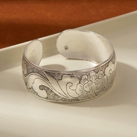 Bracelet PFT de style ethnique vintage plaqué argent, bracelet à large ouverture personnalisé, style antique fait main en argent antique