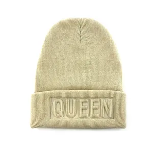 New High Quality Winter Plain Dyed Custom Embossed Beanie Hat Women 100% Acrylic Warm Knitted Designer Hats ladies hats