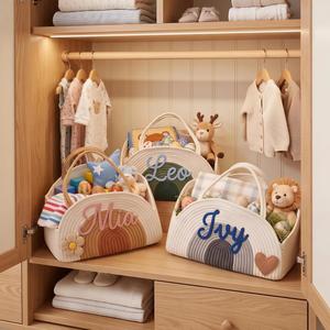 Bolsa de Almacenamiento para Bebé de Algodón con Nombre Personalizado |   Bolsa Organizadora de Pañales Multifuncional Ligera Hecha a Mano con Asa - Product Image 5
