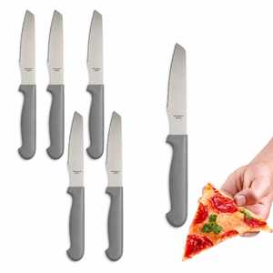 Set di coltelli da pizza in acciaio inossidabile, lama seghettata da 20 cm, manico in plastica nera, set di coltelli da bistecca per tagliare la pizza - Product Image 1