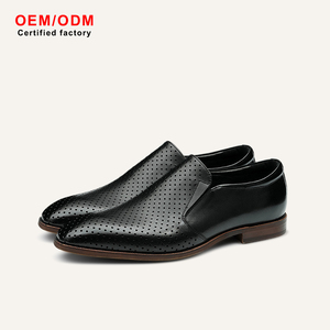 OEM Custom Perforated Slip-On <b>Flat</b> <b>Pointed</b> <b>Toe</b> Loafers Men's Cowhide Comfort Breathable Waterproof Summer Office Dress Shoes - Product Image 1