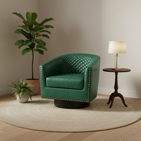 Fauteuil club pivotant en similicuir PU, confortable, avec garniture cloutée, pour salon, chambre moderne, bureau, vert