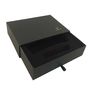 Customized printed black paper packaging sliding drawer gift box with gold foil logo