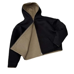 Finch May <span class=keywords><strong>2025</strong></span> Thiết Kế Người Đàn Ông Của kẻ sọc Boxy Zip up Drop Vai Dây Kéo Áo Khoác Nặng In 500gsm Có Thể Đảo Ngược Áo - Product Image 2