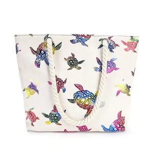 Bolsa de Compras de Playa Personalizada con Logotipo, Grande, Impresa, Ecológica, Reciclada, Reutilizable, Duradera, Sublimada, de Lona de Algodón - Product Image 4