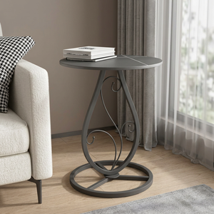 Modern <b>Round</b> Metal <b>Console</b> <b>Table</b> with Pedestal Base for Living Room Furniture - Product Image 2