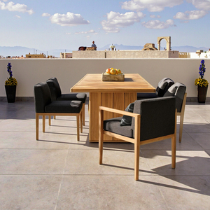 Ensemble de table à manger moderne en teck et rotin de 84 pouces avec 8 chaises pour hôtels, jardins, parcs ou villas - Product Image 1