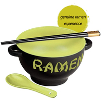 Vente en gros sur mesure Bol à nouilles ramen japonais noir rouge coréen fait à la main en céramique profonde pour mélange de soupe avec baguettes et cuillère