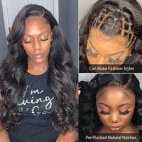 Perruque Body Wave avec cheveux humains pour femmes noires, avec des nœuds Extra petits, pré-fabriqué, partie latérale, en dentelle, avec moins de colle