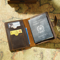 Portefeuille de passeport en cuir pleine fleur véritable style vintage Crazy Horse, très demandé