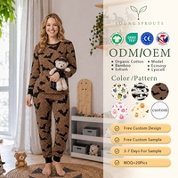 Kadınlar ve Kız Çocukları Organik Pamuklu Uzun Kollu 2 Parça Pijama Takımı Yarasa Baskılı Çevre Dostu Özelleştirilebilir OEKO-TEX Sertifikalı