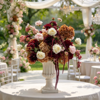 Boule de fleurs artificielles rose et blanche de haute qualité en gros, centre de table avec verdure pour la décoration de table de mariage et les événements festifs