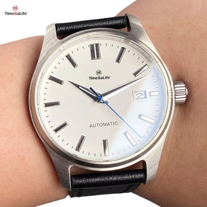 Montre mécanique pour homme ODM/ODM 39 mm, cadran blanc <span class=keywords><strong>GS</strong></span>, aiguille bleue, étanche 50 m, bracelet en cuir, montres classiques pour affaires - Product Image 1