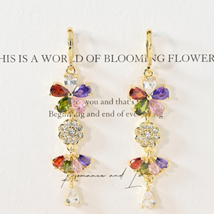 Pendientes Largos Florales Art Deco Arcoíris para Reventa, Pendientes <span class=keywords><strong>de</strong></span> Moda <span class=keywords><strong>de</strong></span> Alta Calidad para Mujer, Aretes Chapados en Oro <span class=keywords><strong>de</strong></span> 18k - Product Image 3