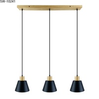 Lampe suspendue de style ancien 220V E27, abat-jour moderne nordique en fer noir, lampe décorative en bois pour cuisine avec LED de haute qualité