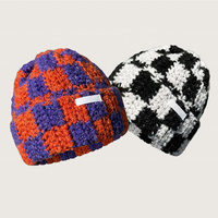 Chapeau beanie en tricot côtelé à carreaux multicolores, unisexe, doux, élastique, chaud, hiver, logo personnalisé, bonnet pour homme et femme