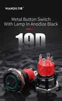 Saklar Tombol Tekan Logam Hitam Aluminium Oksida 19mm Arus Tinggi 15A dengan LED, Saklar Tombol Tekan dengan Kunci/Reset