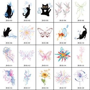 Nouveaux autocollants de <span class=keywords><strong>tatouage</strong></span> temporaires colorés pour filles, motifs feux d'artifice, <span class=keywords><strong>chat</strong></span>, papillon, pour les bras et les doigts - Product Image 5
