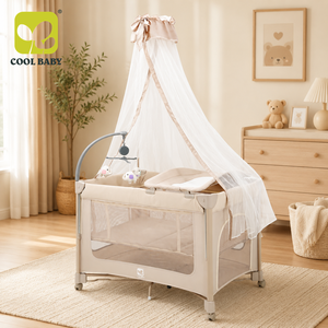 KDD15 CoolBaby <span class=keywords><strong>Cuna</strong></span> Plegable 5 en 1 para Bebé, Corralito, <span class=keywords><strong>Cuna</strong></span> Colegiadora con Mosquitera, Cambiador de Pañales, Mecedora y Barra de Juguetes Musicales - Product Image 1