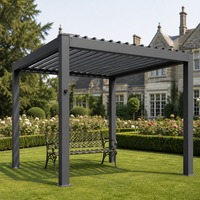 Pergola Aluminium Anti Air dengan Drainase Tersembunyi, Dikendalikan Jarak Jauh 90 °   Gazebo Patio dengan Bilah Putar untuk Kolam Villa