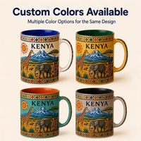 Tasses en céramique souvenirs touristiques Afrique Kenya, motif faune de la savane, pour café et lait, personnalisables OEM ODM, vente en gros