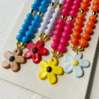 Collier tendance en perles acryliques colorées Dopa Mine, avec pendentifs bohèmes fleur, poisson et étoile, bijoux pour femmes