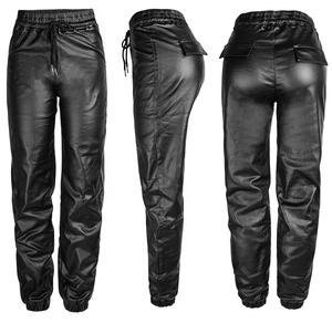 <span class=keywords><strong>Pantaloni</strong></span> <span class=keywords><strong>Donna</strong></span> Autunno Inverno in Ecopelle a Vita Alta, Gamba Larga con Elastico in Vita, Dettagli Metallo e Coulisse, Lunghezza al Ginocchio - Product Image 6