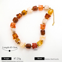 Collier en résine vintage en gros, perles mélangées couleur ambre, grosses perles torsadées, fait main, bijoux rétro pour femme
