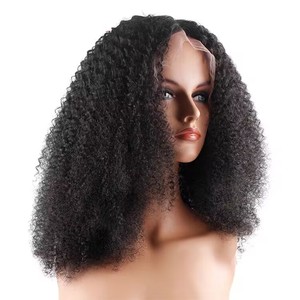 Parrucca Glueless con bordi Afro crespi da 14 pollici 200% densità, parrucche di capelli umani vergini brasiliani per donne nere, parrucche anteriori in pizzo 13 x4 ricci Bob - Product Image 3