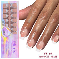 150 faux ongles en acrylique souple à couverture complète, forme amande, longueur moyenne, faits à la main, style français, avec colle