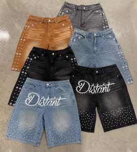 デニムメーカーストリートウェア高品質Jortsダイヤモンドショートパンツドレスルーズフィットワイド脚ジーンズショートメンズ - Product Image 1