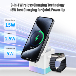 3 in 1ที่ชาร์จไร้สายแบบพับได้พร้อมไฟ RGB สำหรับโทรศัพท์นาฬิกาหูฟัง - Product Image 5