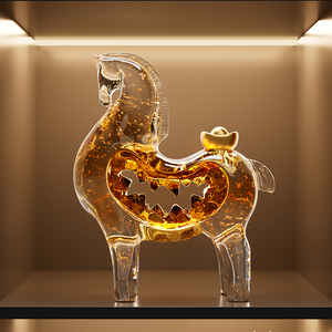 Goldblatt-Glas-Pferdeskulptur mit Barrenkristall-Kunstdekoration für Wohnzimmer, Büro, Regal – Wohlstands-Geschenk - Product Image 3