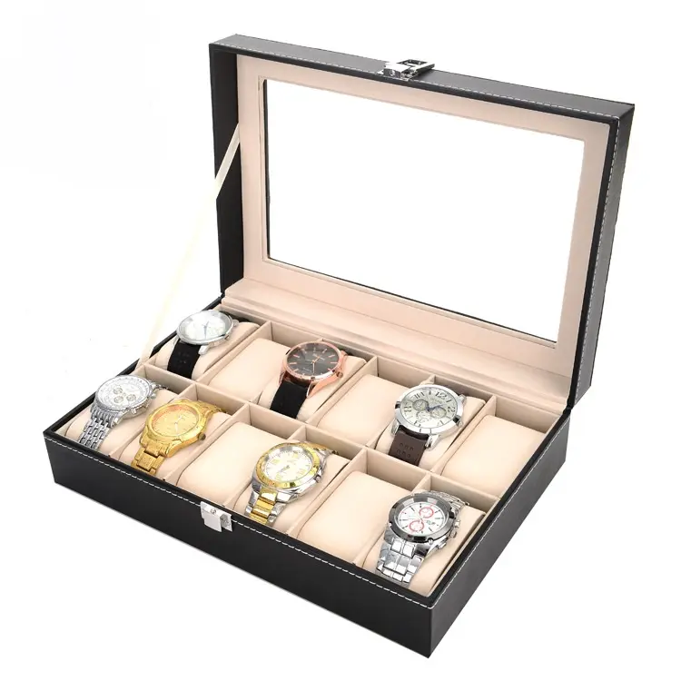 Custom PU Leather 2-bit 3-bit 6-bit 10-bit 12-bit 20-bit 24-bit Storage Case Black Watch Box Wood Luxury