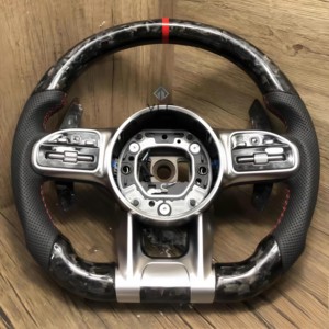 Volante Deportivo de Cuero Negro Semiperforado con Detalles en Carbono para <span class=keywords><strong>Mercedes</strong></span> <span class=keywords><strong>Benz</strong></span> W213 C238 W463 W464 W222 C217 CLS C257 W205 C63 AMG - Product Image 2